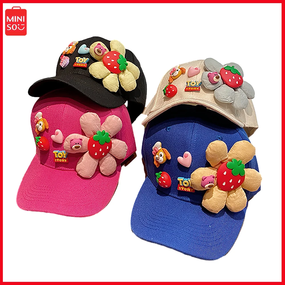 

Miniso Lotso Korean Cartoon Embroidery Student Hat Sun Block Visor Cap Cute Hats for Men Women Street Photo Outing Birthday Gift