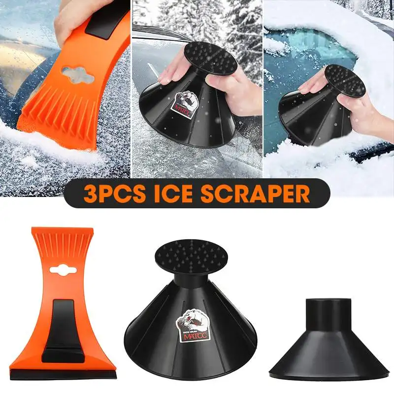 

3pcs Ice Scraper Car Windscreen Ice Cone Funnel Snow Shovel Removal Tool for Auto Windshield Window Truck Winter Snow Remover