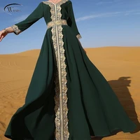 ba7013 dark green embroidered lace elegant retro holiday gorgeous middle east women dress 2022
