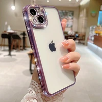 luxury bling crystal rhinestone bumper case for iphone 11 12 13 xr xs max 7 8 plus se2 se3 transparent plating shockproof cover