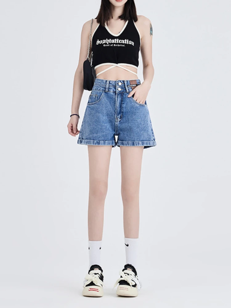 Summer Fashion Thin High Waist Jeans Solid Color Slim Fit High Street Shorts Casual Versatile Short Pants for Women 2023