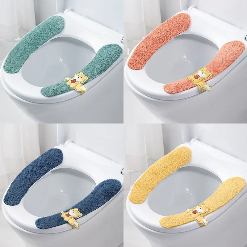 

Flannel Toilet Seat Cover Universal Warm Fiber Mat Removable Cartoon Cushion with Handle Thickened Bathroom Decorating Supplies