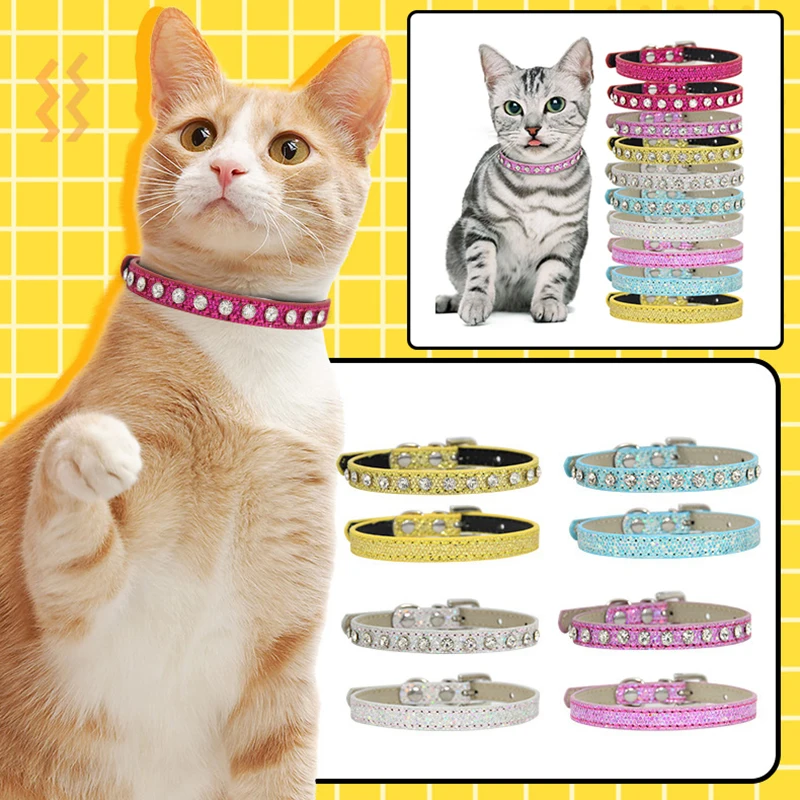 

Cat Dog Collar Pet Supply Safety Buckle Neck Strap Neck Ring Rhinestone Reflect Light Adjustable Cute Candy Color Universal New