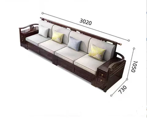 Комбинированный диван из массива дерева, Шелковый подлокотник из сандалового дерева Zijin, ящик для хранения мебели для гостиной зимой и летом