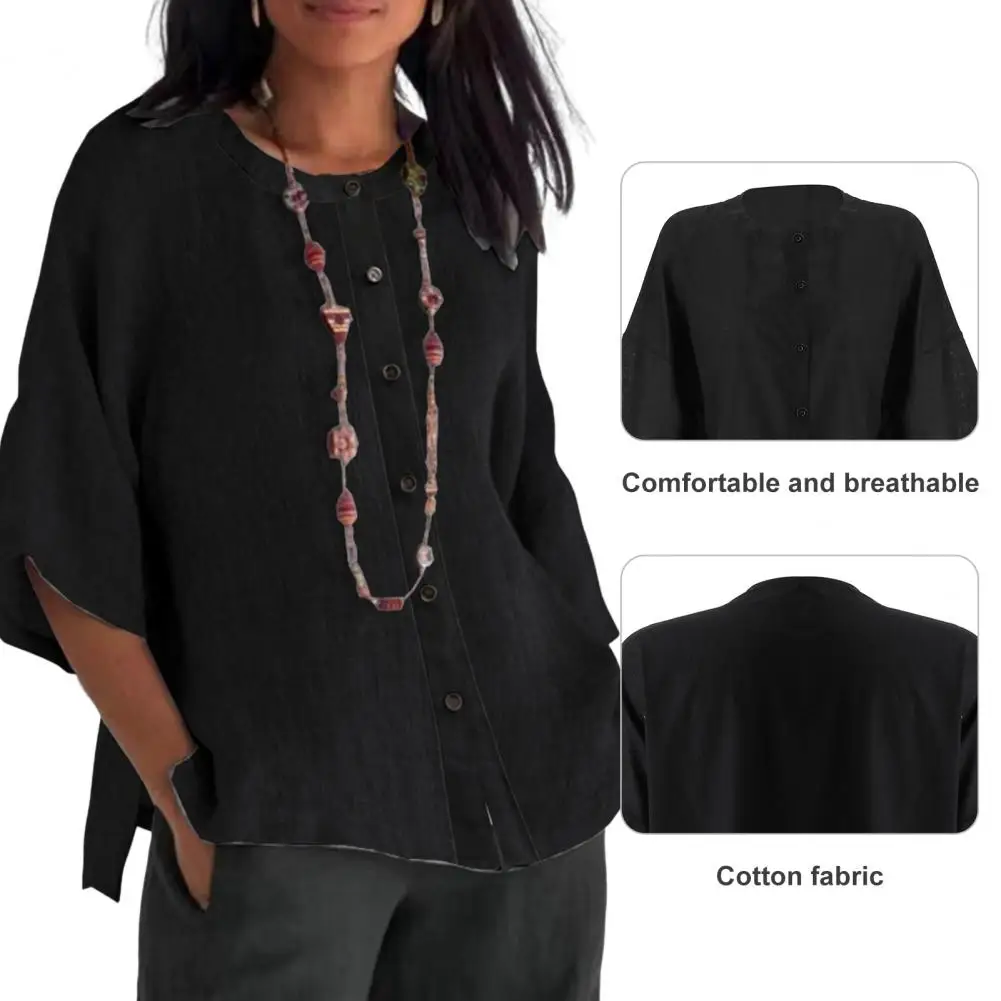 

Women Shirt Casual Loose Shirt Vintage Loose Women's Cardigan Soft Breathable Three Quarter Sleeve Top Blouse for Fall