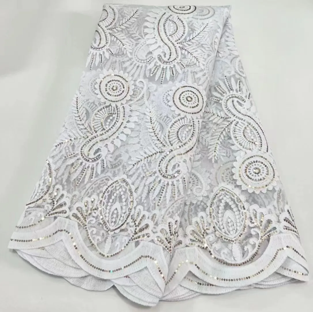 

Африканская кружевная ткань с вышивкой и блестками 2022, Высококачественная кружевная ткань, 5 ярдов, новейшая кружевная ткань в нигерийском стиле для платья