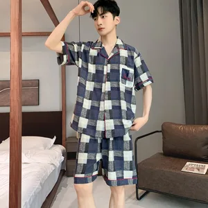 Image for Summer New Plaid Sleepwear Pyjamas Mens Short Slee 