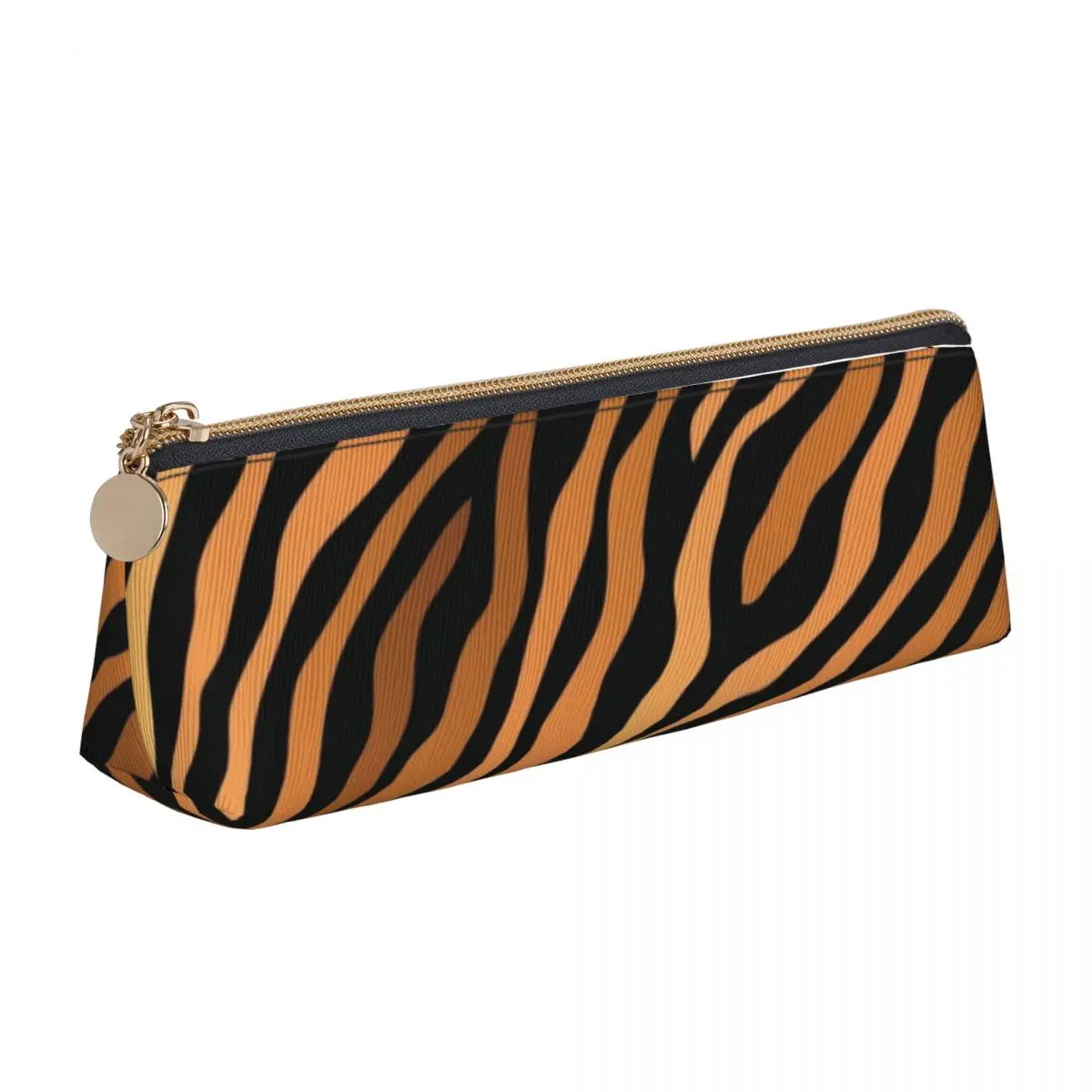 

Tiger Print Triangle Pencil Case Wild Animal Stripes Teenager University Zipper Pencil Box Simple Leather Pen Bags