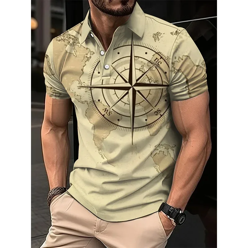 Футболка-поло мужская с принтом морской карты и компаса винтажный Повседневный
