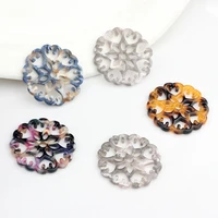 6pcs acetic acid resin charms hollow round flowers connector charms for diy fashion earrings jewelry making finding accessories
