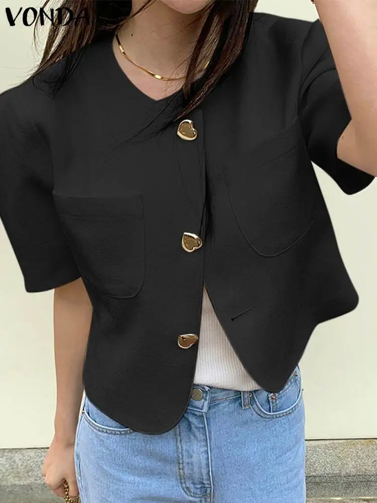 

Sexy Summer Short Sleeve Tops Fashion Puff Sleeve Shirts 2023 VONDA Women Blouses Casual Solid Color Tunic Elegant Blusas Baggy