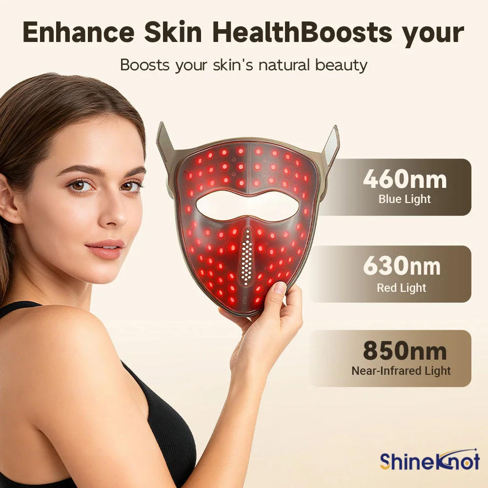 Фото Инфракрасная косметическая маска SHINEKNOT для лица с красными и синими LED-лампами для ухода за кожей, перезаряжаемая, 630НМ+460НМ+850НМ, голосовое управление по Bluetooth №3