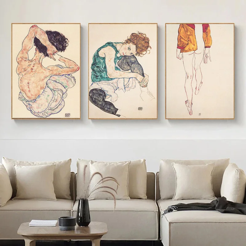 Эскиз фигуры Egon Schiele рисунок на холсте настенные картины для гостиной домашний