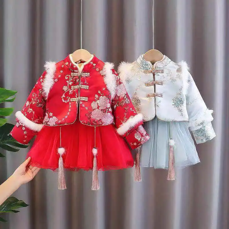 Костюм Тан для девочек зимний теплый утепленный бархатный топ и шерстяное платье