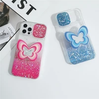 cute 3d bow tie butterfly folding stand girl soft case for iphone 11 12 pro max 7 8 plus xr x xs se 2020 phone cover fundas