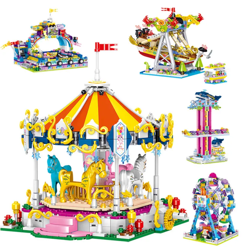 

Мини-конструктор «городской парк развлечений», пиратский корабль, горки, колеса обозрения, игрушка «сделай сам» для детей, подарок для девочек