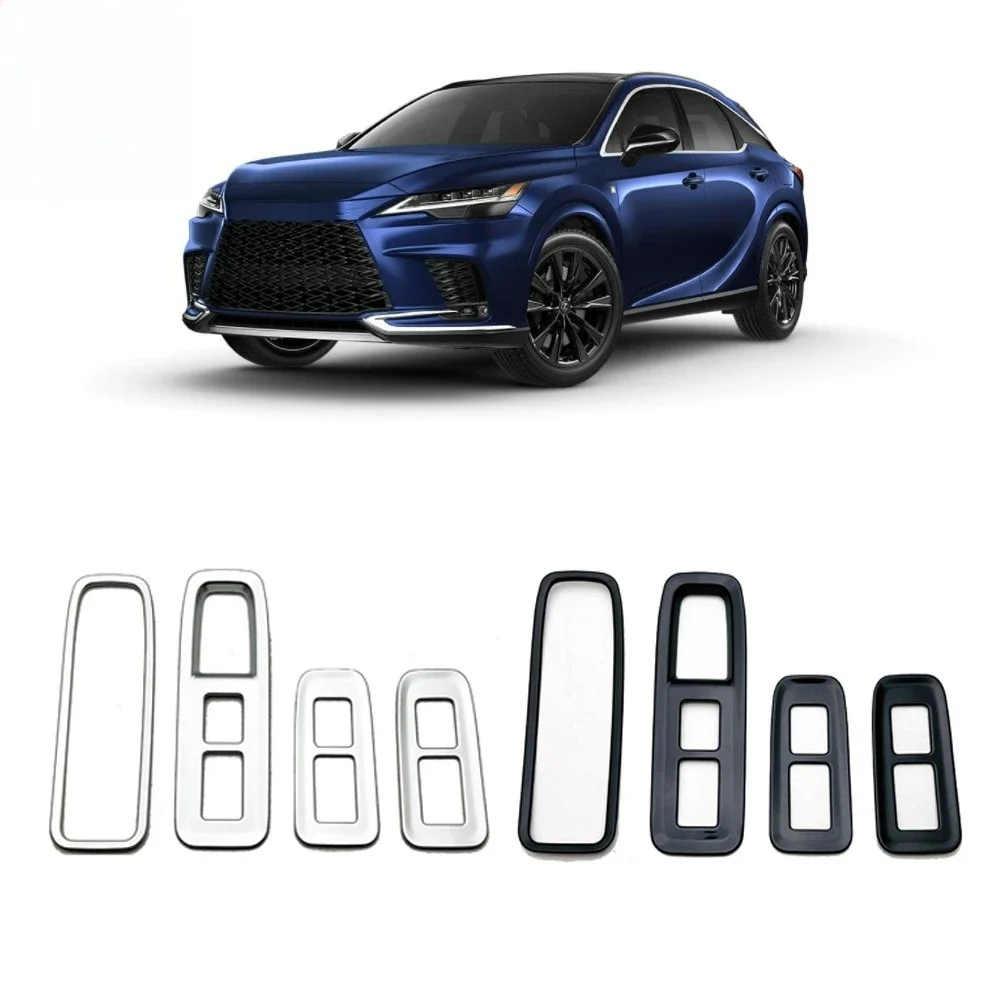 Фото Для Lexus RX RX350 RX350h RX450h+ RX500h 2023 2024 2025: Накладки на кнопки стеклоподъемников из нержавеющей стали, глянцевый черный цвет №1