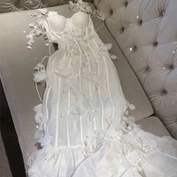 party dresses white pretty elegant mermaid prom spaghetti strap sleeveless 3d appliques 2022 women cocktail night gowns dress
