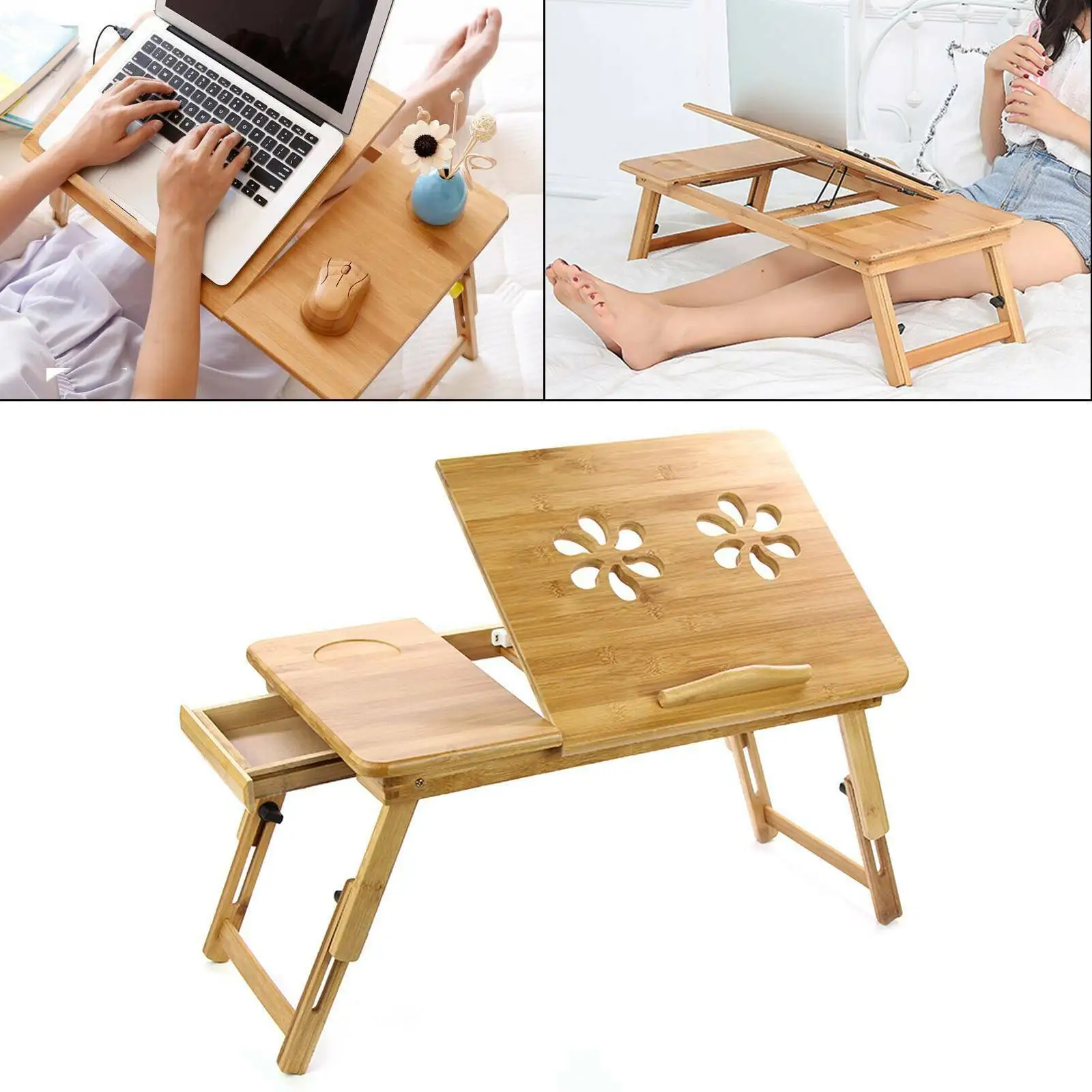

Bamboo Portable Folding Legs Laptop Notebook Table Bed Sofa Tray PC Desk Stand
