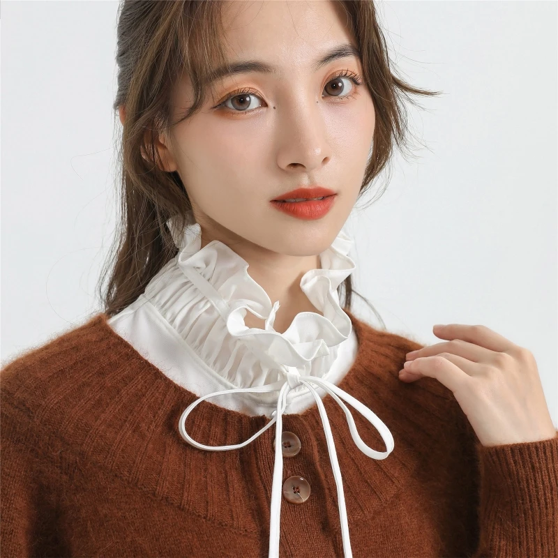 

Women Detachable Dickey Stand-Up False Collar Lace-Up Bowknot Half Shirt