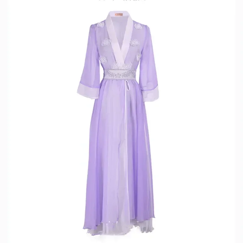 Шифоновое винтажное длинное платье Hanfu для женщин традиционная синяя зеленая