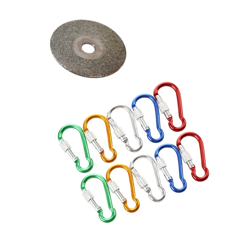 

10Pcs Assorted Color Aluminum Alloy Carabiner Clip Hook Bottle Holders & 10 X Diamond Cutting Wheel Discs Blades + 2 Arbor Shaft
