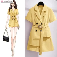 2022 new lapel irregular shorts casual suit women elegant two piece sets womens outifits professional work clothes female set
