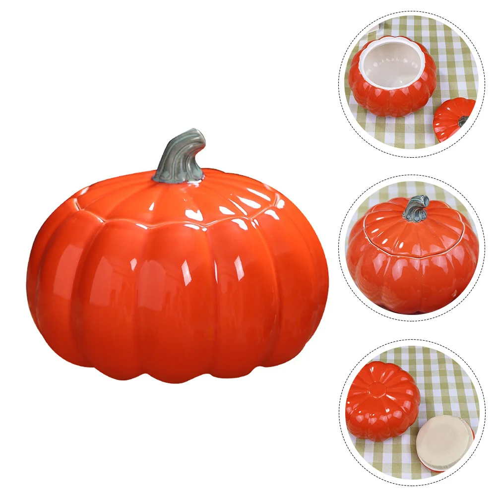 

Ceramic Pumpkin Jar Soup Bowl Lid Tea Small Scented Flower Tin Sealed Ceramics Honey Pot Food Canister
