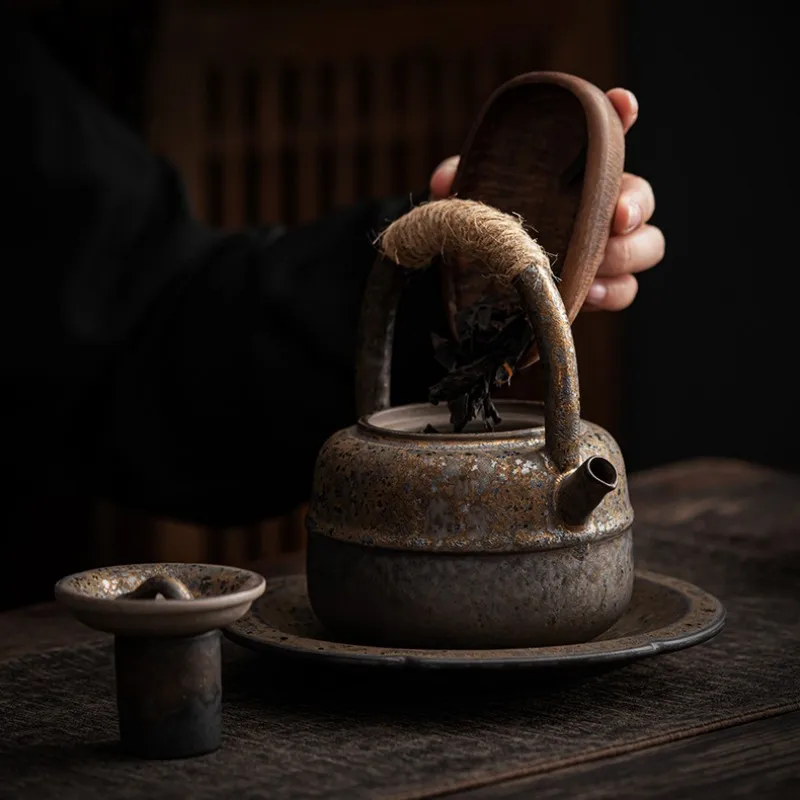 

Japanese Ceramic Teapot Tea Set Retro Kung Fu Tea Set Household Handle Pot With Filter Teaware Kitchen Dining Bar Home Garden