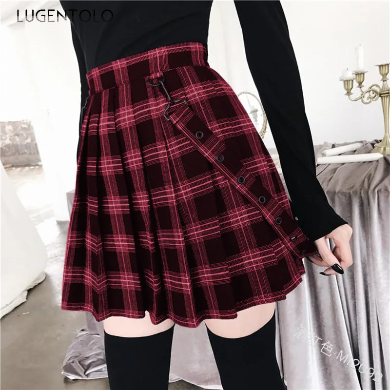

Women A-Line Pleated Skirt Plaid High Waist Large Size Harajuku Slim Style Club Casual Big Swing Sweet Skirts
