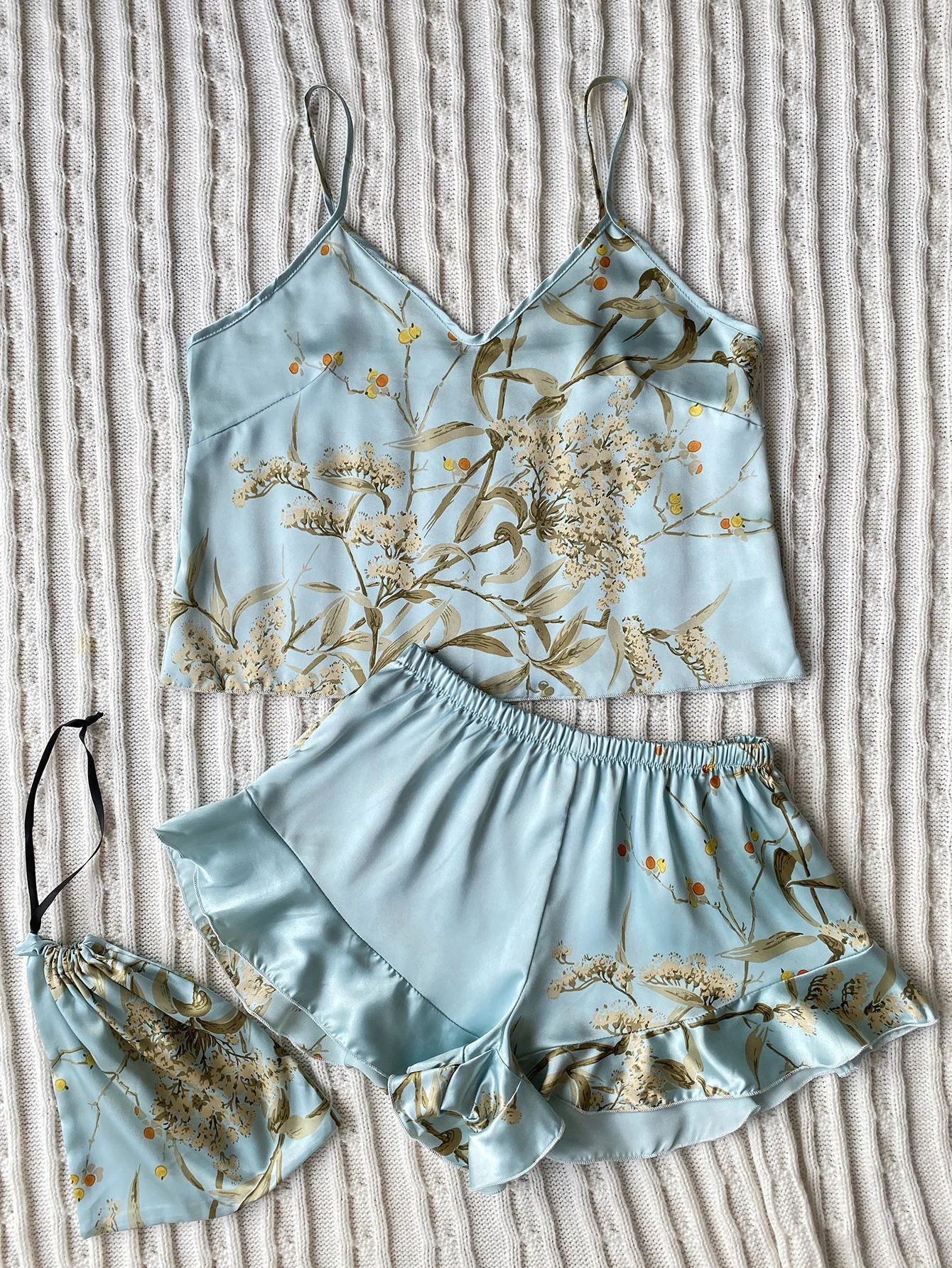 Women's Sleepwear Sexy Lace Satin Floral Pajama Sets Nightwear Sleeveless Tops+Shorts 2 Pcs Sets Pyjama Sets For Women Pijama