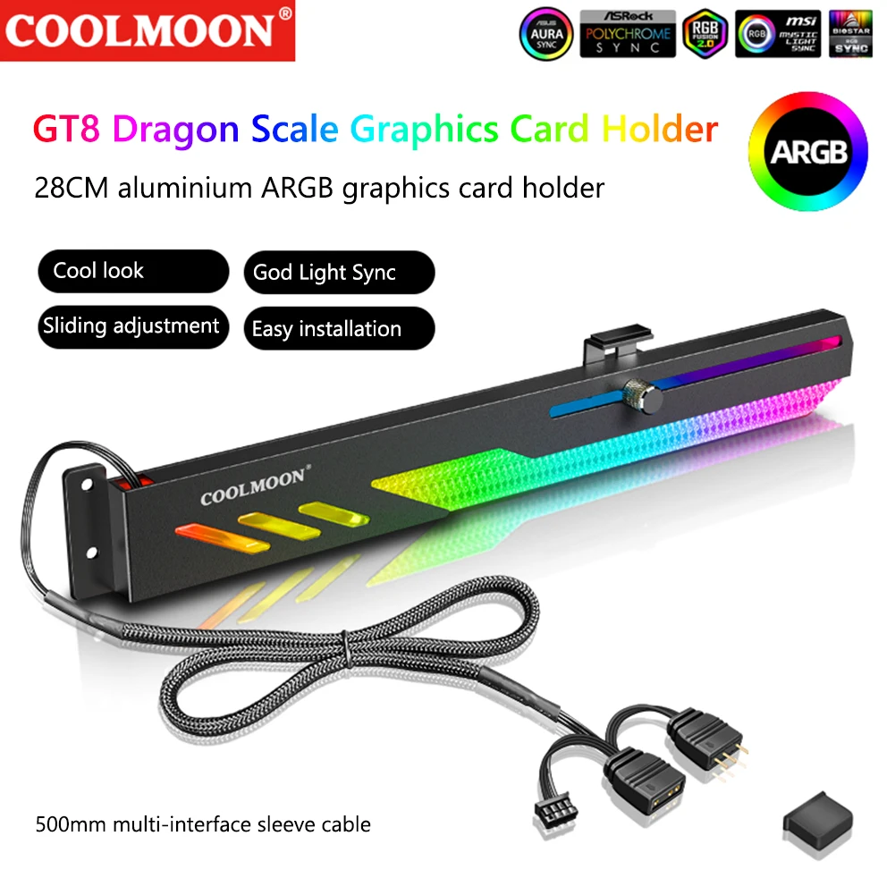COOLMOON GT8 Graphics Card Bracket 5V ARGB GPU Support VGA Holder Video Card Stand Synchronous Horizontal Chassis Decoration