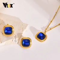vnox stone necklaces for women blue crystal pendant with adustable satellite link chain geometric collar jewelry
