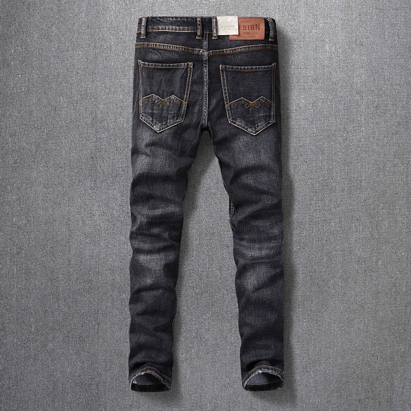 Fashion Designer Men Jeans Retro Black Gray Elastic Slim Fit Ripped Jeans Men Trendy Trousers Vintage Stretch Denim Pants Hombre
