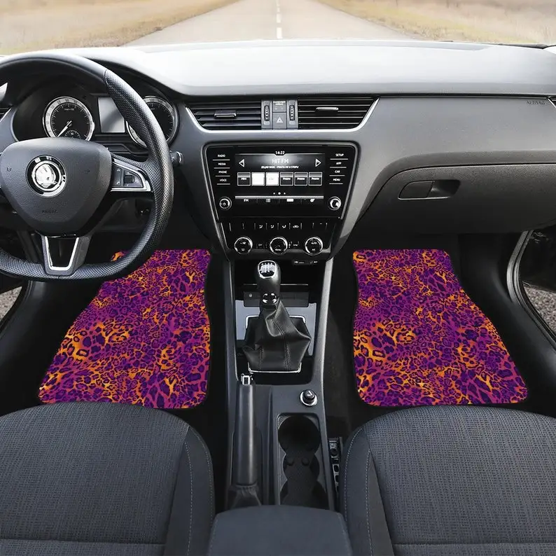 

Фиолетовый оранжевый Леопардовый гепардовый набор напольных ковриков с животным принтом для автомобиля, передние и задние коврики для авт...