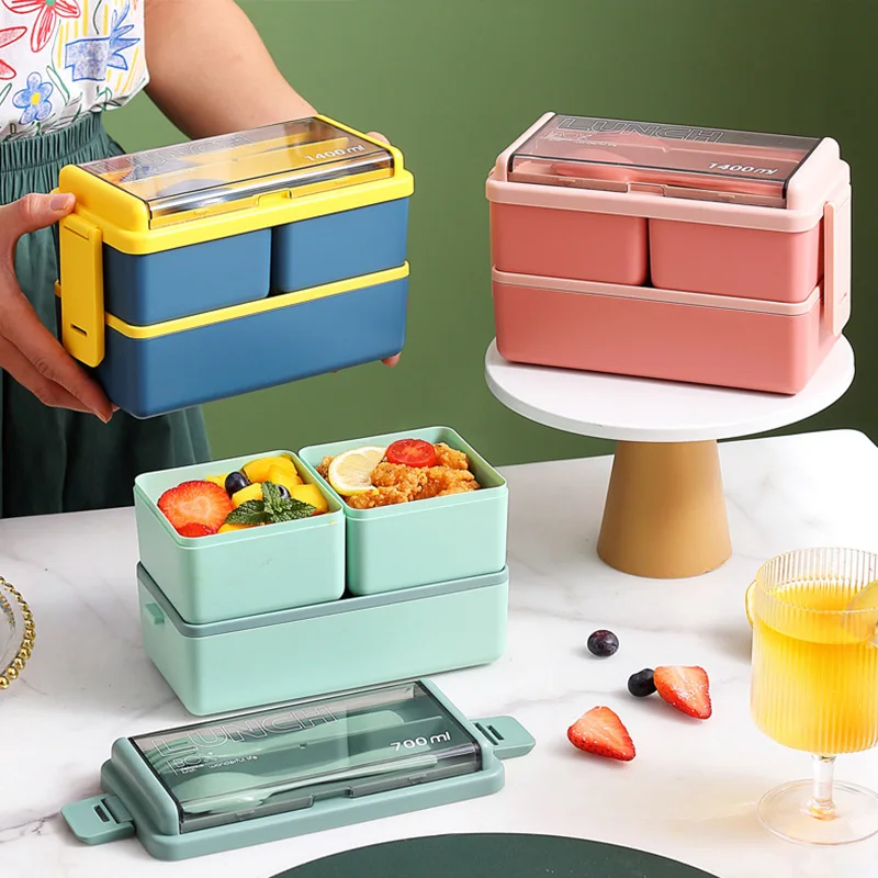 

Portable Hermetic Lunch Box School Children Student Grids Bento Box With Fork Spoon Leakproof Microwavable Prevent Odor 2022 New