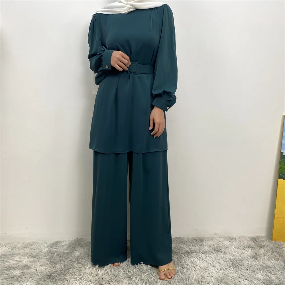 2 шт. мусульманские женские топы с поясом свободные широкие брюки комплект Дубай