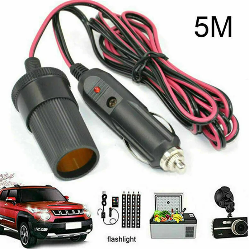 

5M Car Cigarette Lighter Socket Extension Cable Heavy Duty 12v Cigarette Lighter Extension Cable Car Power Plug Socket Adapter