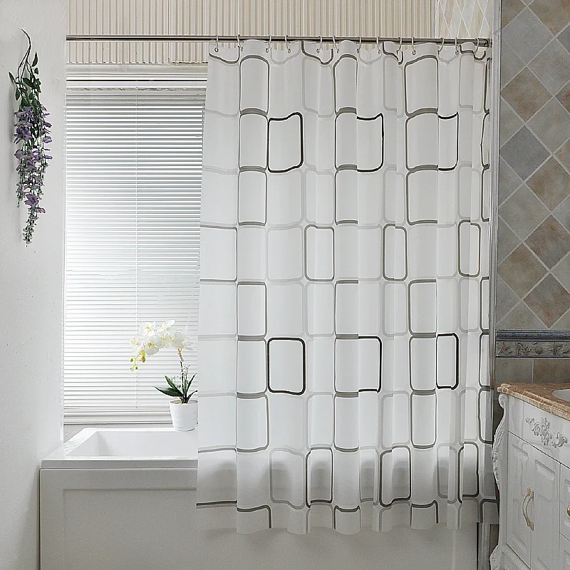 Plaid Shower Curtains Modern Waterproof PEVA Print Bath Curtain Mildewproof For Bathtub Bathing Cover with 12pcs Plastic Hooks