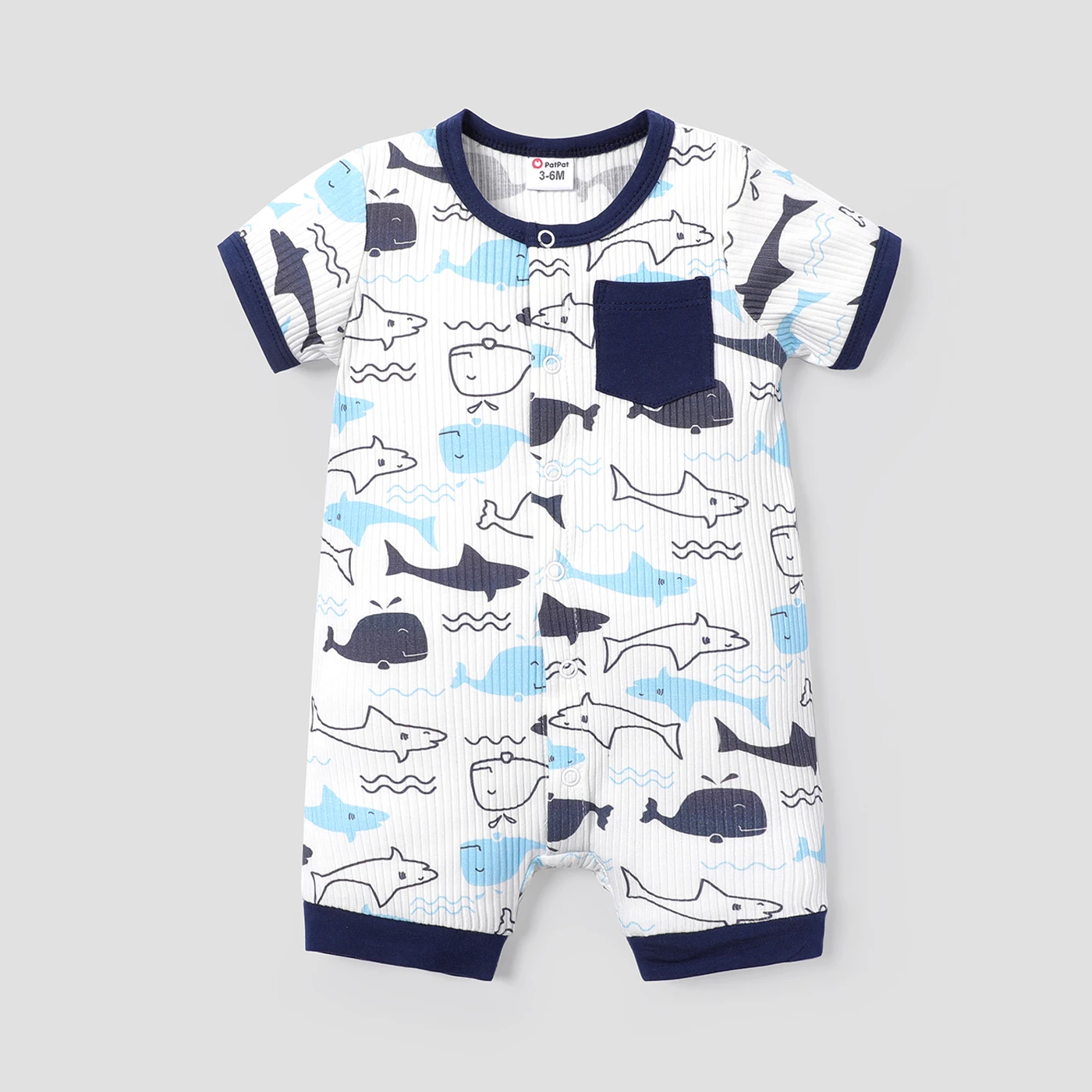 

PatPat Baby Boy Cotton Ribbed Allover Shark Print Short-sleeve Romper