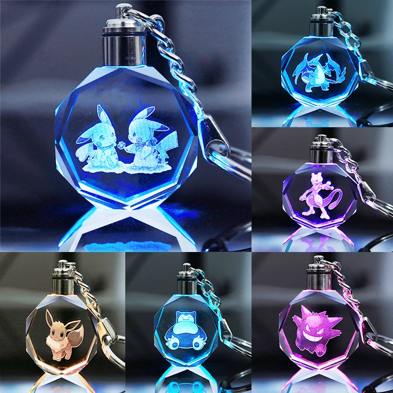 

Pokemon Peripheral Pendant Anime Character Creative High-quality Crystal Luminous Keychain Pendant Children's Toys Birthday Gift