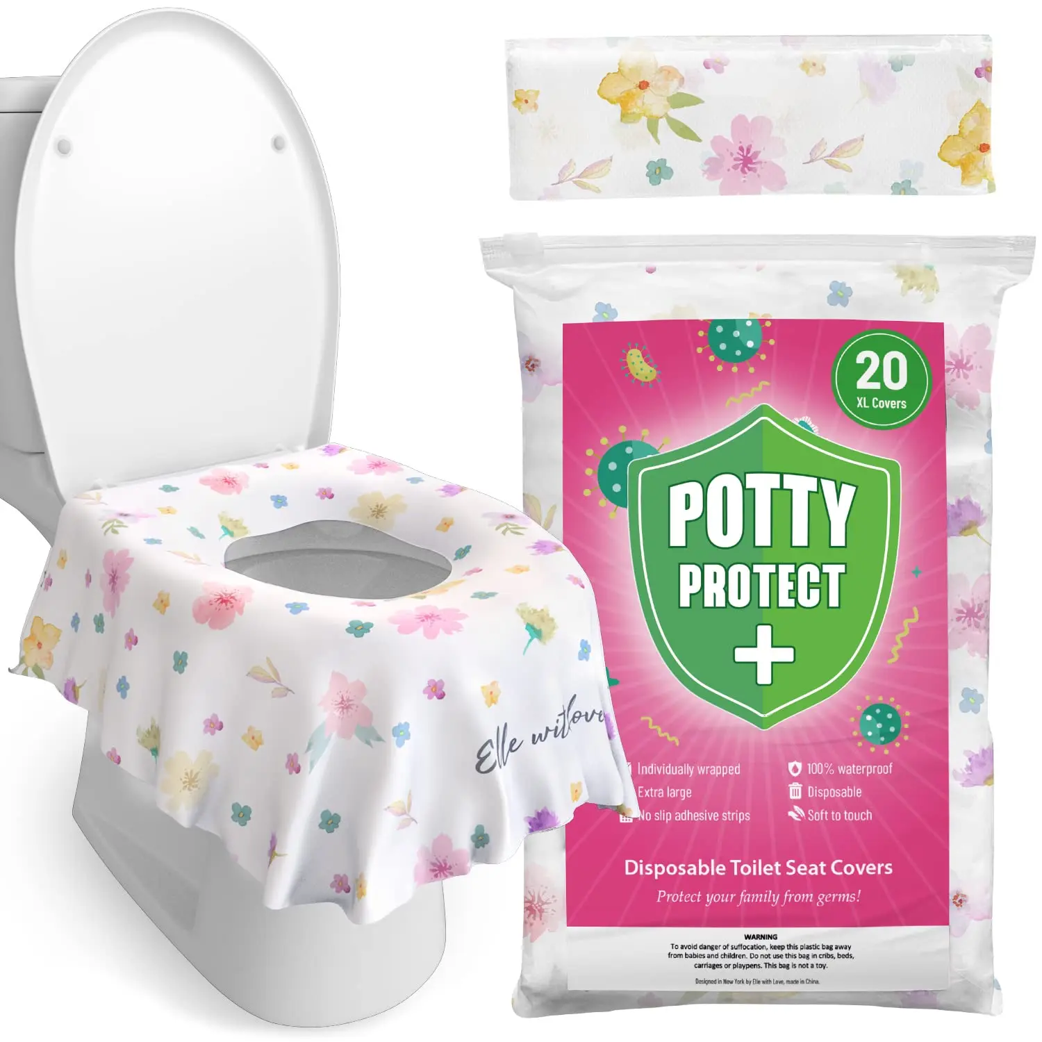 

Pack of 20 Oversized Disposable Toddlers Fully Covers Toilet or Potty Ideal Travel Toilet Cover for Kids and Adults - Flamingo