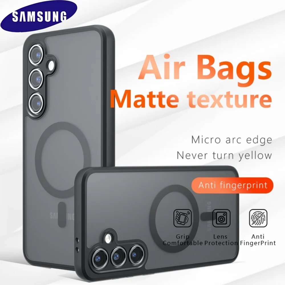 Для Magsafe Matte Skinfeel Magnetic Air Bags Чехол Samsung S25Ultra S24 S23 S22 Ultra Plus FE A55 A35 A25 A15 с защитой от