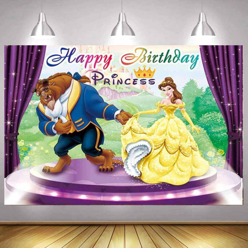 

Beauty Beast Backdrop Girls Happy Birthday Party Princess Photography Background Kids Photographic Banner