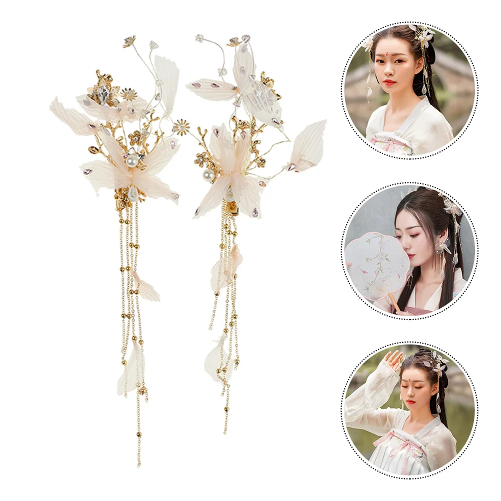

Hair Clip Wedding Flower Clips Chinese Hairpin Tassel Women Bridal White Floral Bride Headpieces Slides Barrettes Style Ancient