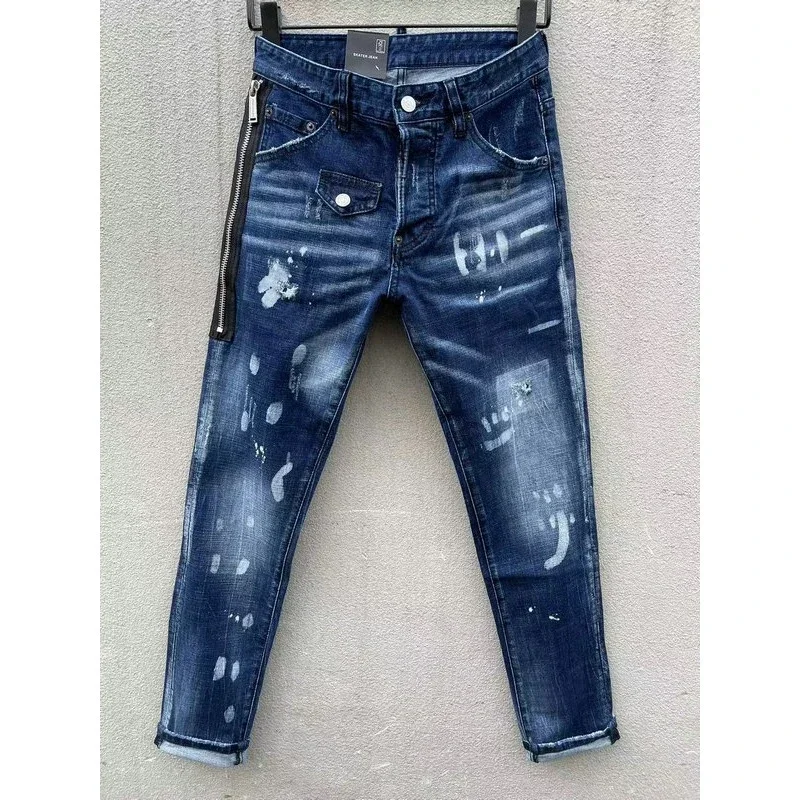 Джинсы скинни Dsq2 мужские узкие джинсовые прямые брюки на молнии в стиле пэчворк с