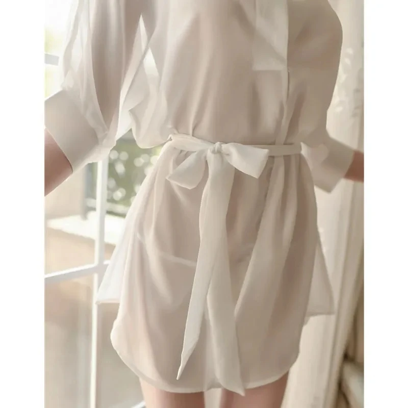 Silk Pajamas Women'S Cotton Summer Sexy Shirts Sweet Mid-Length Nightdresses Loose And Sweet Korean Style Kawaii Home Clothes