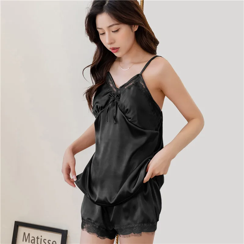 CAIYIER Summer Women Lace Pajamas Set Big Size XL-5XL Sexy Nightwear Sleeveless Top + Shorts Sleepwear Ladies Lingerie Homewear
