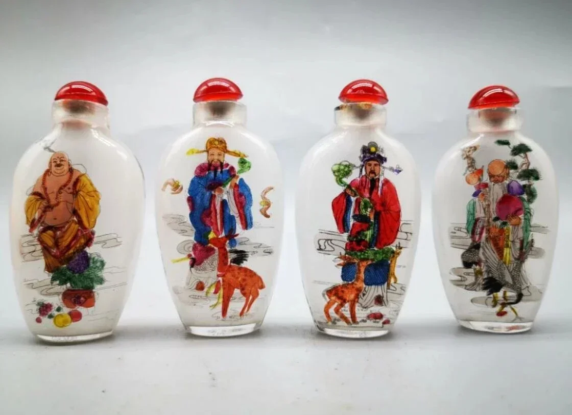 Китайская архаизация Цветная глазурь Фу Лу Шоу Кай Бутылки для табака ремесла