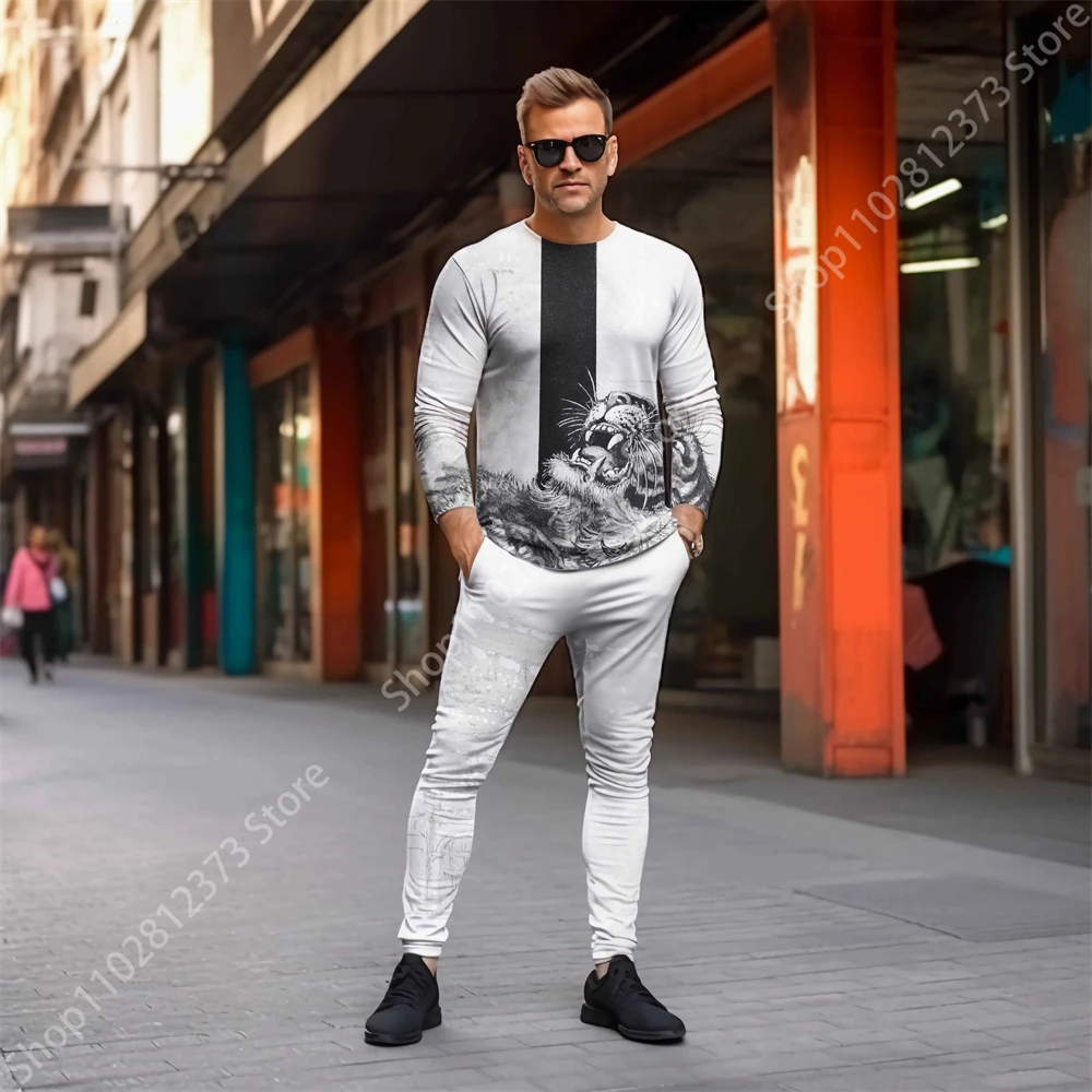 2023 Man Tracksuit Sets Men's Fashion Long Sleeve T-shirts Two Piece Set Men 3D Animal Printing Casual Streetwear Men Clothing